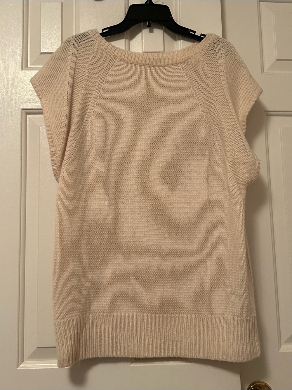 Valette 100% Cashmere Knit Pullover Sweater Crew Neck Short Sleeve Beige Large